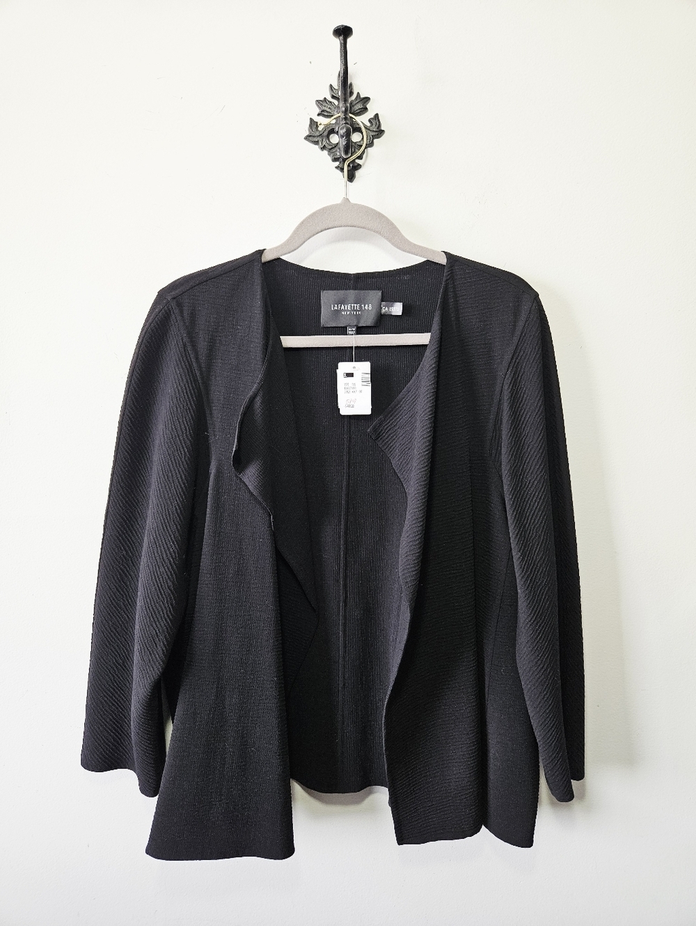 NWT Lafayette 148 Open Front Jacket Size XL Black Blazer New York